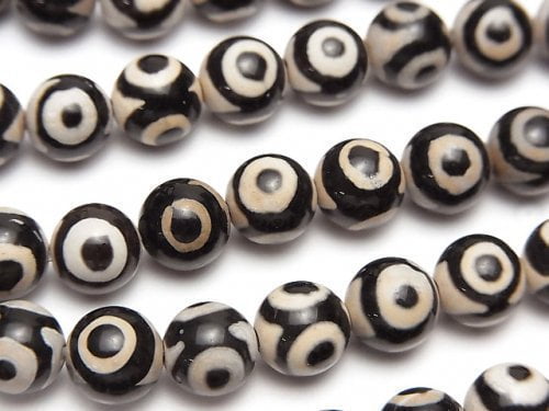 dZi Beads Round 8mm Black x White 1strand beads (aprx.14inch/34cm)