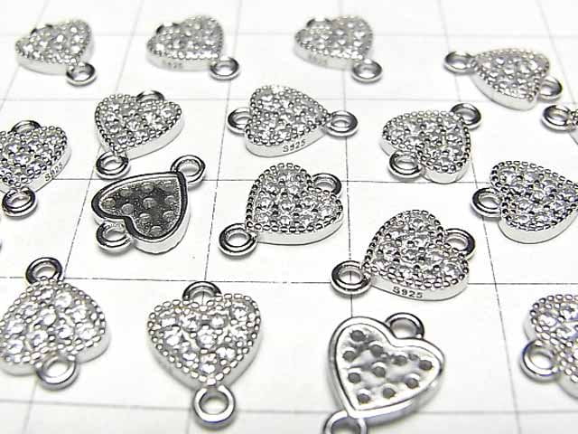 Silver925 joint parts heart motif (with CZ) 7x7x2mm 1pc