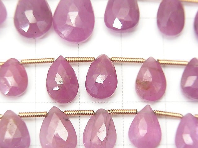 [Video] Unheated Pink Sapphire AA++ Pear shape Faceted Briolette 1strand beads (aprx.7inch / 18cm)
