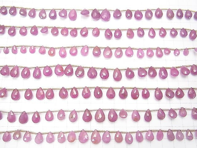 [Video] Unheated Pink Sapphire AA++ Pear shape Faceted Briolette 1strand beads (aprx.7inch / 18cm)