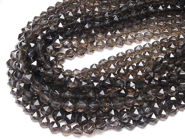 [Video]High Quality! Smoky Quartz AAA Star Faceted Round 8mm 1strand beads (aprx.15inch/37cm)