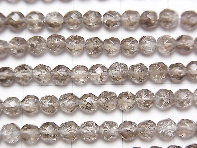 [Video] Crack Smoky Quartz 32Faceted Round 4mm 1strand beads (aprx.15inch/36cm)