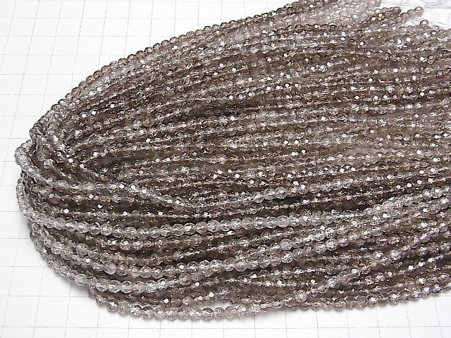 [Video] Crack Smoky Quartz 32Faceted Round 4mm 1strand beads (aprx.15inch/36cm)