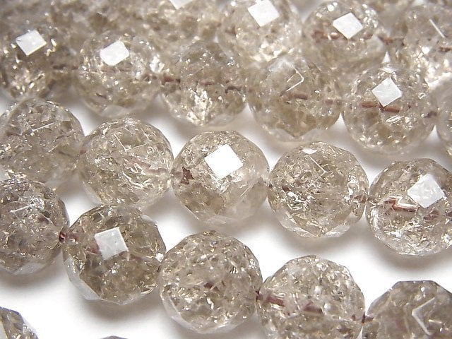 [Video] Crack Smoky Quartz 64Faceted Round 12mm half or 1strand beads (aprx.15inch/36cm)
