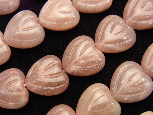 Orange Moon Stone AA Vertical Hole Heart Carving 14 x 14 x 6 mm half or 1 strand (aprx.15 inch / 38 cm)