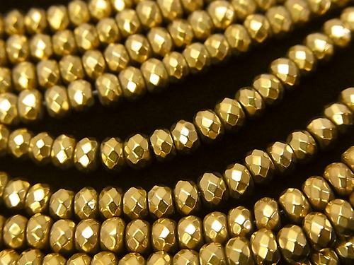 Magnetic! 1strand $8.79! Hematite Faceted Button Roundel 4 x 4 mm x 3 mm gold coating 1 strand (aprx.15 inch / 38 cm)