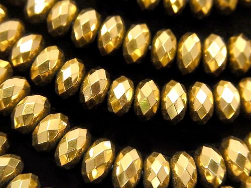 Hematite Faceted Button Roundel 8 x 8 mm x 5 mm gold coating half or 1 strand (aprx.15 inch / 38 cm)