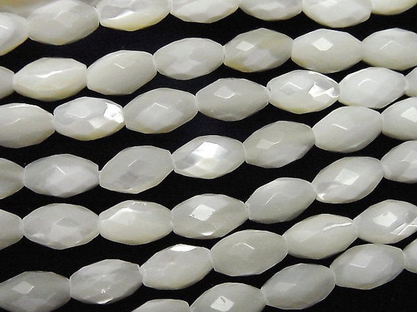 [Video]Mother of Pearl MOP White Faceted Rice 9x5x5mm 1strand beads (aprx.15inch/36cm)