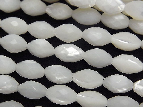 [Video]Mother of Pearl MOP White Faceted Rice 10x7x7mm 1strand beads (aprx.15inch/37cm)