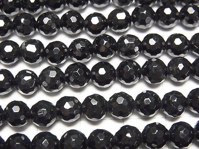 [Video] Black Tourmaline AAA 128 Faceted Round 6 mm half or 1 strand beads (aprx.15 inch / 38 cm)