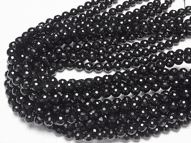 [Video] Black Tourmaline AAA 128 Faceted Round 8 mm half or 1 strand beads (aprx.15 inch / 38 cm)