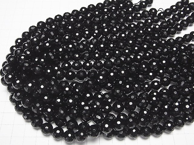 [Video] Black Tourmaline AAA 128Faceted Round 10mm half or 1strand beads (aprx.15inch / 38cm)