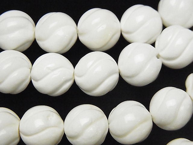 White Shell Round 12mm S line Twist half or 1strand beads (aprx.15inch / 38cm)