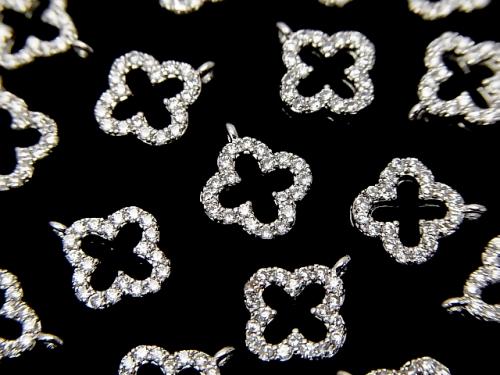 Metal Part Charm 10x8mm Flower Silver Color (with CZ) 1pc $1.79