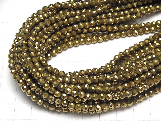 High Quality! Magnetic! Hematite 32Faceted Round 4mm gold coated 1strand beads (aprx.14inch/35cm)