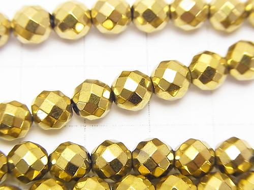 Magnetic! 1strand $7.79! Hematite 64 Faceted Round 6 mm gold coating 1 strand (aprx.15 inch / 38 cm)