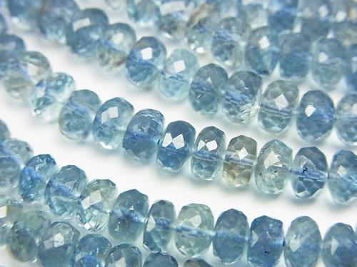 High Quality Santa Maria Aquamarine AAA ++ Faceted Button Roundel Size Gradation 1strand (aprx.18inch / 44cm)