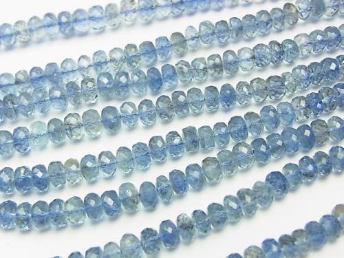High Quality Santa Maria Aquamarine AAA ++ Faceted Button Roundel Size Gradation 1strand (aprx.18inch / 44cm)