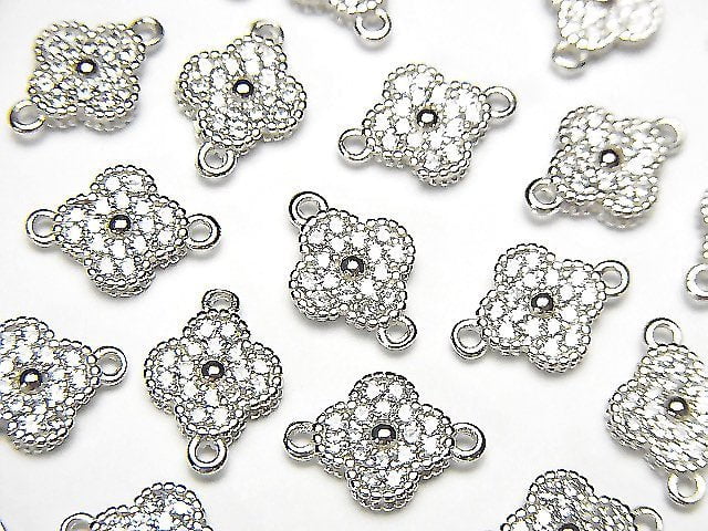 Silver925 joint parts flower motif (with CZ) 7.5x7.5x2mm 1pc