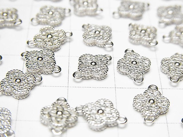 Silver925 joint parts flower motif (with CZ) 7.5x7.5x2mm 1pc