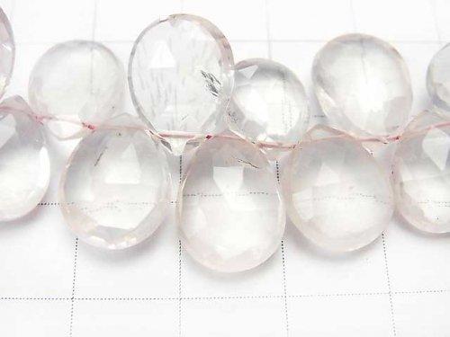 [Video] [One of a kind] High Quality Rose Quartz AAA - AAA- Pear shape  Faceted Briolette  1strand beads (aprx.7inch/18cm) NO.2