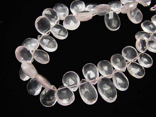 [Video] [One of a kind] High Quality Rose Quartz AAA - AAA- Pear shape  Faceted Briolette  1strand beads (aprx.7inch/18cm) NO.2