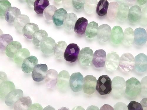 Multicolor Fluorite AAA Faceted Button Roundel 6 x 6 x 4 mm half or 1 strand (apr x 15 inch / 38 cm)