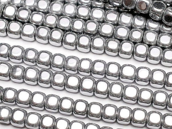 Hematite Small Size Cube 3x3x3mm Silver Coated 1strand (aprx.15inch/38cm)