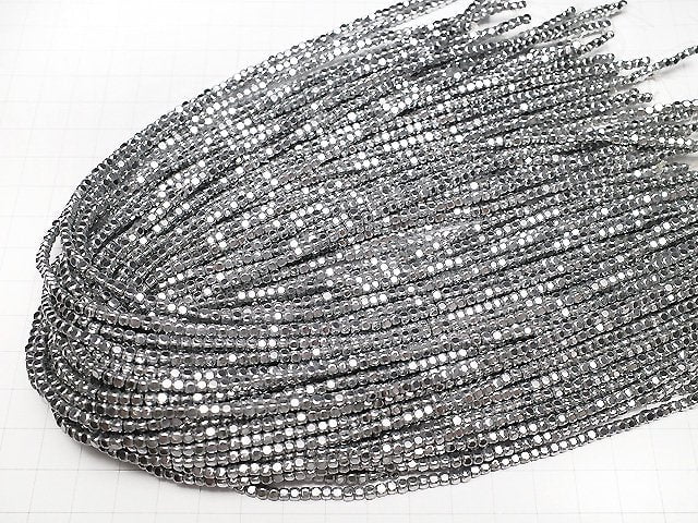 Hematite Small Size Cube 3x3x3mm Silver Coated 1strand (aprx.15inch/38cm)