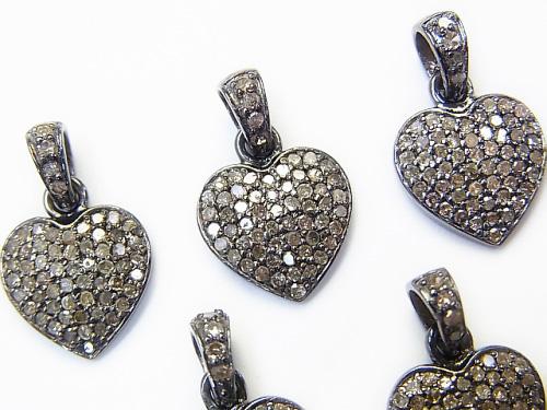 Diamond heart charm 12 x 12 x 2 Silver 925 (BKRhodium Plated) 1 pc!