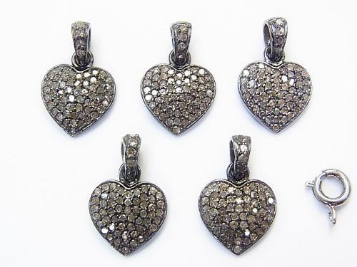 Diamond heart charm 12 x 12 x 2 Silver 925 (BKRhodium Plated) 1 pc!