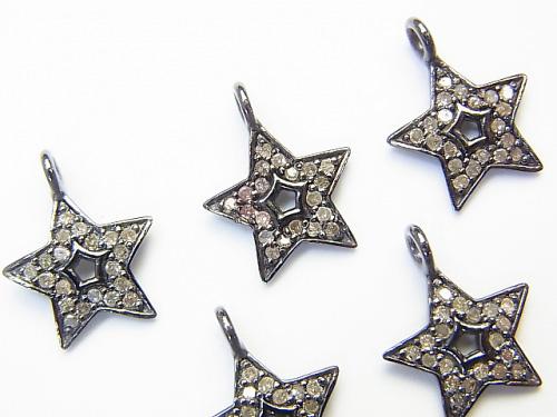 Diamond star motif charm 11 x 11 x 1 Silver 925 (BKRhodium Plated) 1 pc!