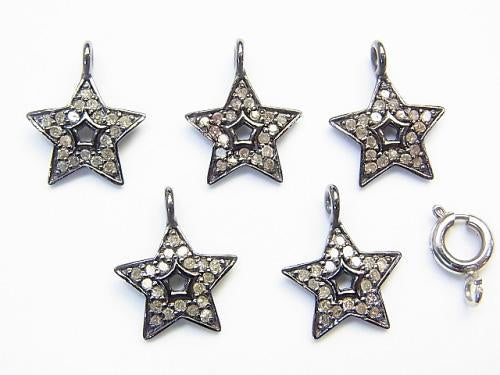 Diamond star motif charm 11 x 11 x 1 Silver 925 (BKRhodium Plated) 1 pc!