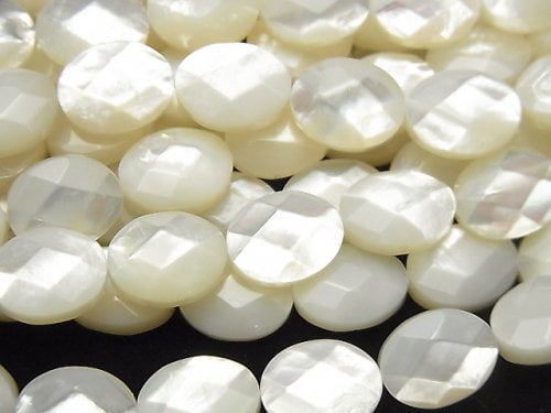 High Quality White Shell (Silver-lip Oyster )AAA Faceted Oval 10x8mm 1/4 or 1strand beads (aprx.15inch/38cm)