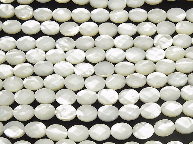 High Quality White Shell (Silver-lip Oyster )AAA Faceted Oval 10x8mm 1/4 or 1strand beads (aprx.15inch/38cm)