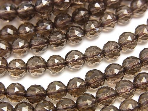 Diamond Cut!  Smoky Crystal Quartz AAA Triangle Faceted Round 6mm  half or 1strand (aprx.15inch/38cm)