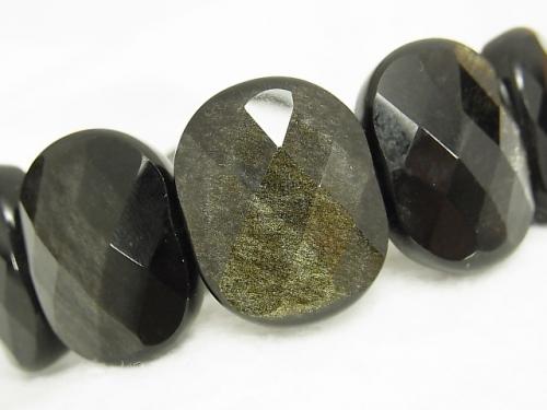 Golden Sheen Obsidian AAA 2 holes Faceted Oval 24 x 19 x 8 mm 1 strand (Bracelet)