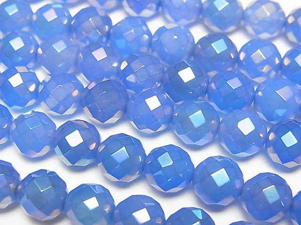 [Video] Flash, blue color Chalcedony 64 Faceted Round 8 mm half or 1 strand beads (aprx. 15 inch / 37 cm)
