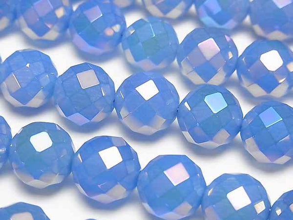 Flash, blue color Chalcedony 64 Faceted Round 12 mm half or 1 strand beads (aprx. 15 inch / 37 cm)