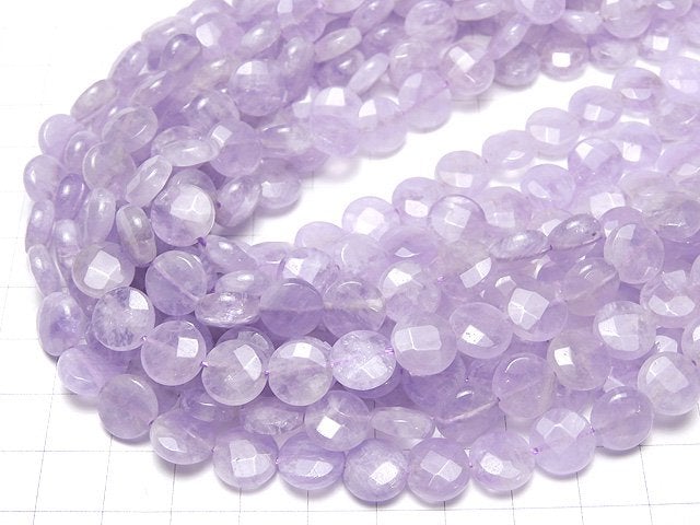 [Video] Lavender Amethyst AA++ Faceted Coin 10x10x4mm half or 1strand beads (aprx.15inch / 38cm)
