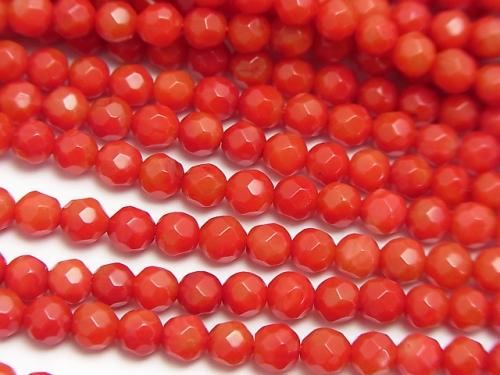 1strand $6.79!Red  Coral (Dyed) 32 Faceted Round 4 mm 1strand (aprx.15 inch / 38 cm)
