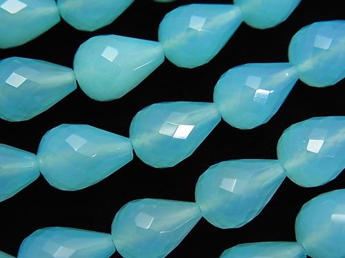 Sea blue Chalcedony AAA Vertical Hole Faceted Drop 14 x 10 x 10 mm 1/4 or 1strand (aprx.15 inch / 37 cm)