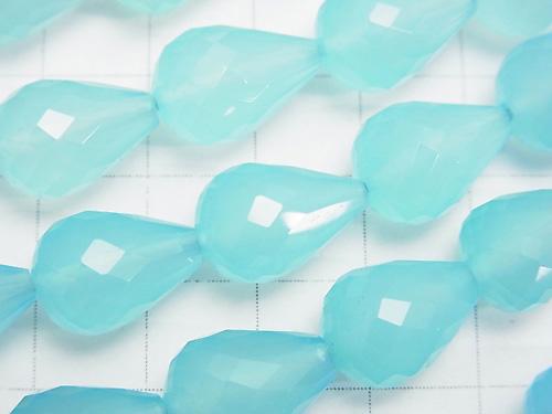 Sea blue Chalcedony AAA Vertical Hole Faceted Drop 14 x 10 x 10 mm 1/4 or 1strand (aprx.15 inch / 37 cm)