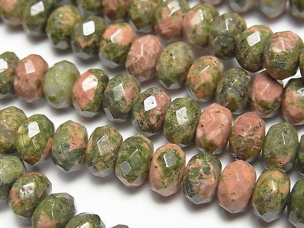 Unakite Faceted Button Roundel 8 x 8 x 4 half or 1 strand beads (aprx.15 inch / 38 cm)