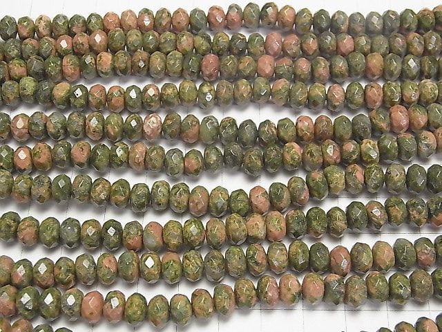 Unakite Faceted Button Roundel 8 x 8 x 4 half or 1 strand beads (aprx.15 inch / 38 cm)