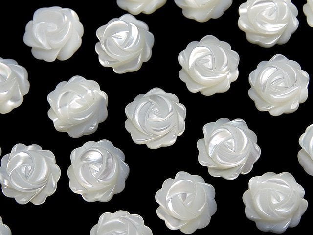 [Video] Mother of Pearl MOP White Rose 8mm [Half Drilled Hole] 4pcs