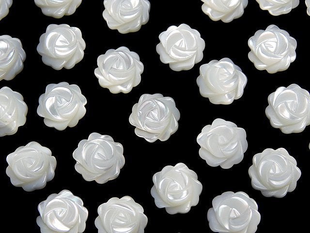 [Video] Mother of Pearl MOP White Rose 8mm [Half Drilled Hole] 4pcs