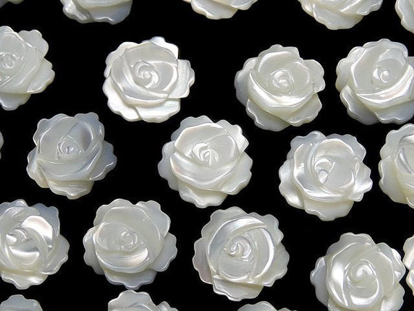[Video] Mother of Pearl MOP White Rose 10mm [Half Drilled Hole] 4pcs