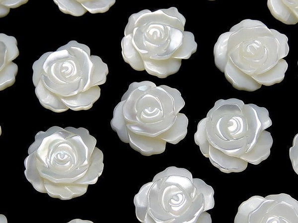 [Video] Mother of Pearl MOP White Rose 12mm [Half Drilled Hole] 4pcs