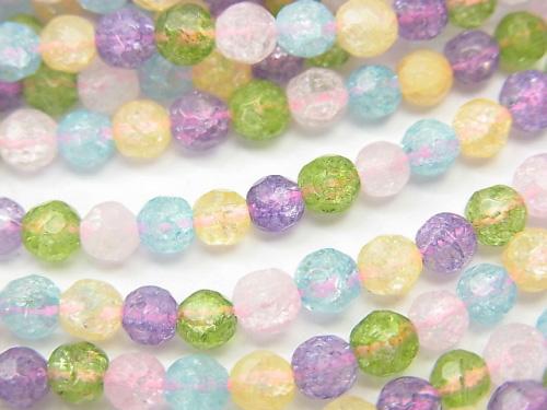 1strand $6.79! Multicolor Cracked Crystal 32 Faceted Round 4 mm NO.1 1strand (aprx.15 inch / 38 cm)